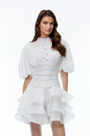 Honora White High-Neck Ruffled Detail Mini Dress