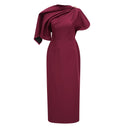 Hilary Burgundy Asymmetrical Cape Maxi Dress