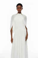 Laurel White Cape Design Mesh Maxi Dress
