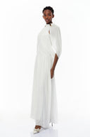 Laurel White Cape Design Mesh Maxi Dress
