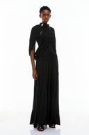 Laurel Black Cape Design Mesh Maxi Dress