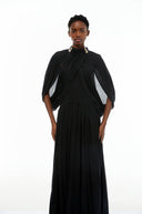 Laurel Black Cape Design Mesh Maxi Dress
