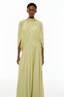 Laurel Green Cape Design Mesh Maxi Dress
