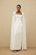 Melissa White Embellished Cape Gown