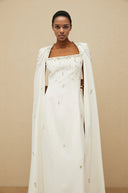 Melissa White Embellished Cape Gown