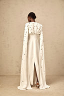 Miranda White Extra-long-sleeve Embellished Gown