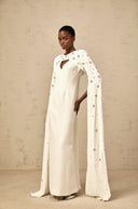 Miranda White Extra-long-sleeve Embellished Gown
