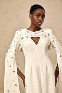 Miranda White Extra-long-sleeve Embellished Gown