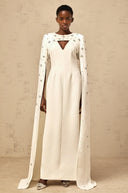 Miranda White Extra-long-sleeve Embellished Gown