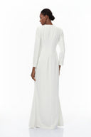 Miranda White Embellished Maxi Gown with Floral Embroidered