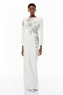 Miranda White Embellished Maxi Gown with Floral Embroidered