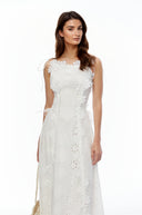 Caylee White Sleeveless Floral Embroidered Maxi Dress