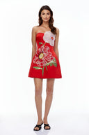Valencia Red Flora Embroidered Mini Dress
