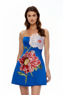 Valencia Blue Flora Embroidered Mini Dress