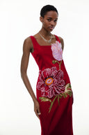 Valencia Red Floral Embroidered Maxi Dress