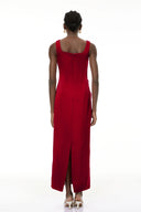 Valencia Red Floral Embroidered Maxi Dress