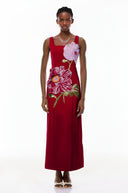 Valencia Red Floral Embroidered Maxi Dress