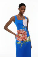 Valencia Blue Floral Embroidered Maxi Dress