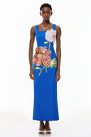Valencia Blue Floral Embroidered Maxi Dress