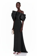 Zelda Black One Shoulder Maxi Dress with Bow Detail