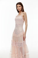Emberly Pink Floral Lace Tiered Maxi Dress