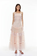 Emberly Pink Floral Lace Tiered Maxi Dress