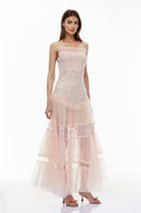 Emberly Pink Floral Lace Tiered Maxi Dress