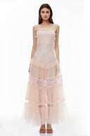 Emberly Pink Floral Lace Tiered Maxi Dress