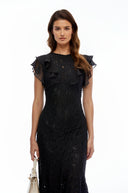 Briella Black Lace Ruffled Maxi Dress