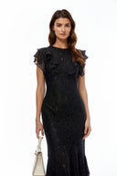 Briella Black Lace Ruffled Maxi Dress