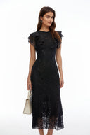 Briella Black Lace Ruffled Maxi Dress