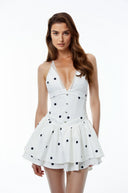 Braylee White Plunge Neck Polka Dot Mini Dress