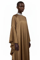 Etta Brownish Green Turtleneck Maxi Dress with Flutter Sleeves