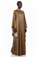 Etta Brownish Green Turtleneck Maxi Dress with Flutter Sleeves