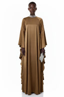 Etta Brownish Green Turtleneck Maxi Dress with Flutter Sleeves