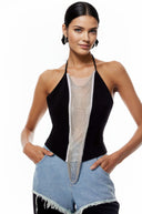 Maeve Black Halterneck Fringed Crop Top