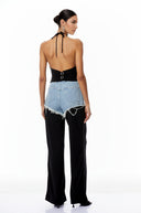 Maeve Black Halterneck Fringed Crop Top