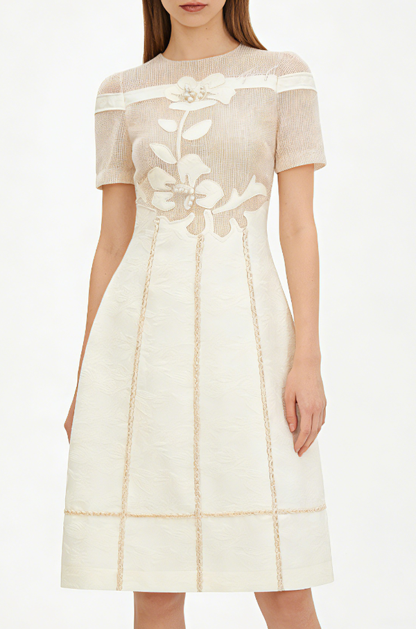 Xylia floral appliqué openwork midi dress