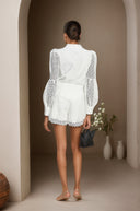 Solène faux-flower cut-out blouse & shorts matching set