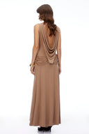 Fable Khaki Open Back Ruched Slit Maxi Dress