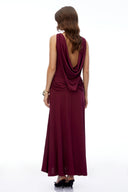 Fable Red Open Back Ruched Slit Maxi Dress