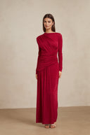 Haven Red Ruched Maxi Dress