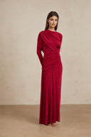 Haven Red Ruched Maxi Dress