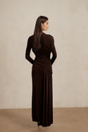 Haven Brown Ruched Maxi Dress