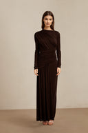 Haven Brown Ruched Maxi Dress