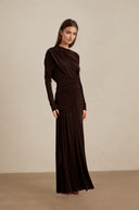 Haven Brown Ruched Maxi Dress