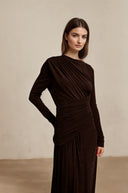 Haven Brown Ruched Maxi Dress