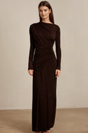Haven Brown Ruched Maxi Dress