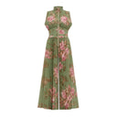 Edwina Green Mock Neck Ruched Jumpsuit with Floral Print
