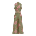 Edwina Green Mock Neck Ruched Jumpsuit with Floral Print